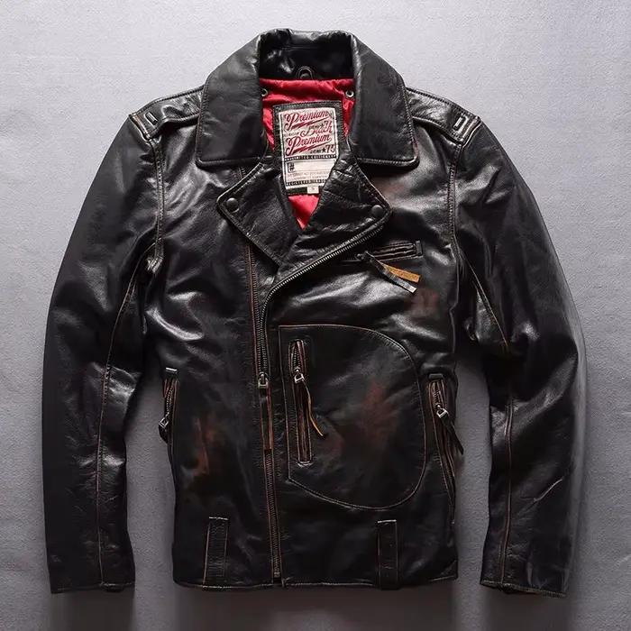 Blouson d'hiver en cuir véritable pour homme, noir, vintage, style rétro, grande taille 5XK, optique naturelle, peau de vache, fermeture éclair alertes onale