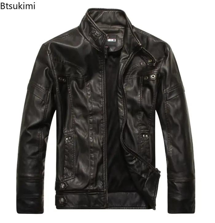 Veste de motard courte pour hommes - Btsukimi - cuir synthétique et fourrure synthétique - coupe cintrée - brun, jaune, noir - occassions quotidiennes et événements - manteau décontracté et élégant