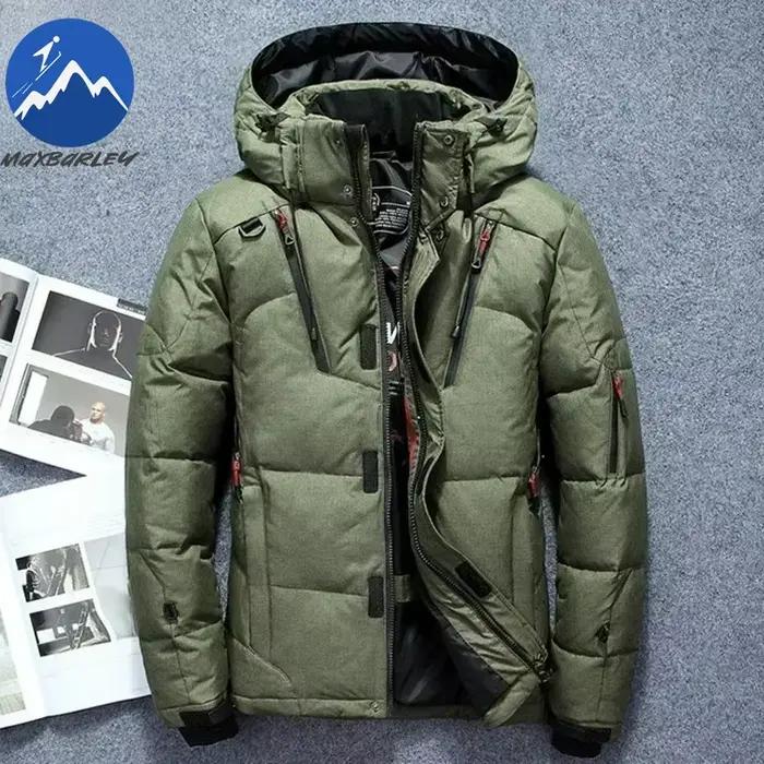 20 degrés hiver hommes blanc canard doudoune épais chaud manteau de neige mâle capuche coupe-vent vers le bas Parkas