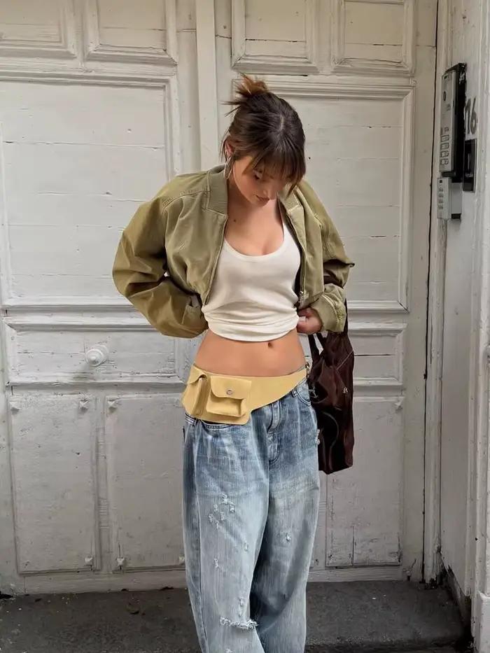 Blouson bomber court pour femme, style urbain décontracté, polyester durable, coupe ample, col rond rabattable, fermeture éclair intégrale, manches longues, vestes courtes vintage pour femmes, printemps été