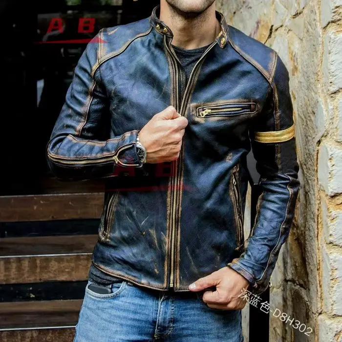 Blouson en cuir rétro pour moto, style streetwear, décontracté, pour homme, vêtement d'extérieur, équipement moto, S-5XL