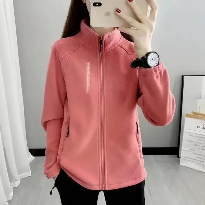 Manteau polaire chaud et épais pour femmes, grande taille, impression de lettres, Double face, manteaux d'extérieur en velours, fermeture éclair, sweat-shirt de sport