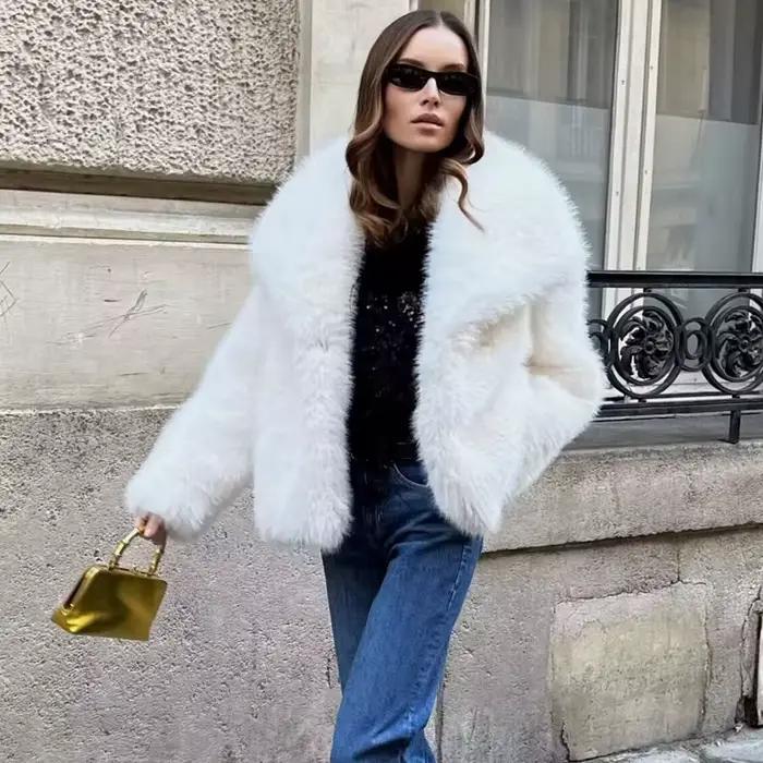 HXAO blanc fausse fourrure manteau 2024 femme nouveau en manteaux automne hiver