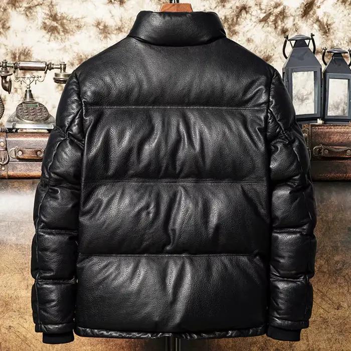 Noir hiver en cuir doudoune hommes Style décontracté grande taille 5XL véritable naturel épais en peau de mouton chaud col montant en cuir manteau
