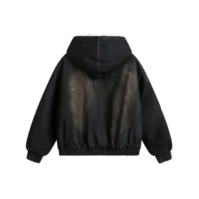 Parkas en Denim Vintage pour hommes, vestes chaudes rembourrées en fourrure, Streetwear Harajuku, manteau à bulles surdimensionné, vêtements d'extérieur