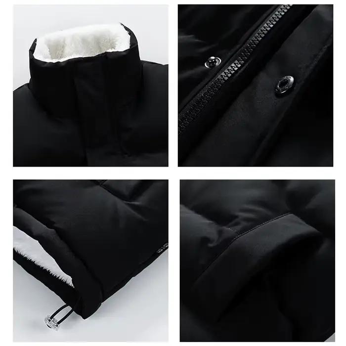 Nouveauté hommes doudoune noir col montant manteau épais avec doublure polaire blanche hiver chaud décontracté fermeture éclair vêtements d'extérieur pour homme