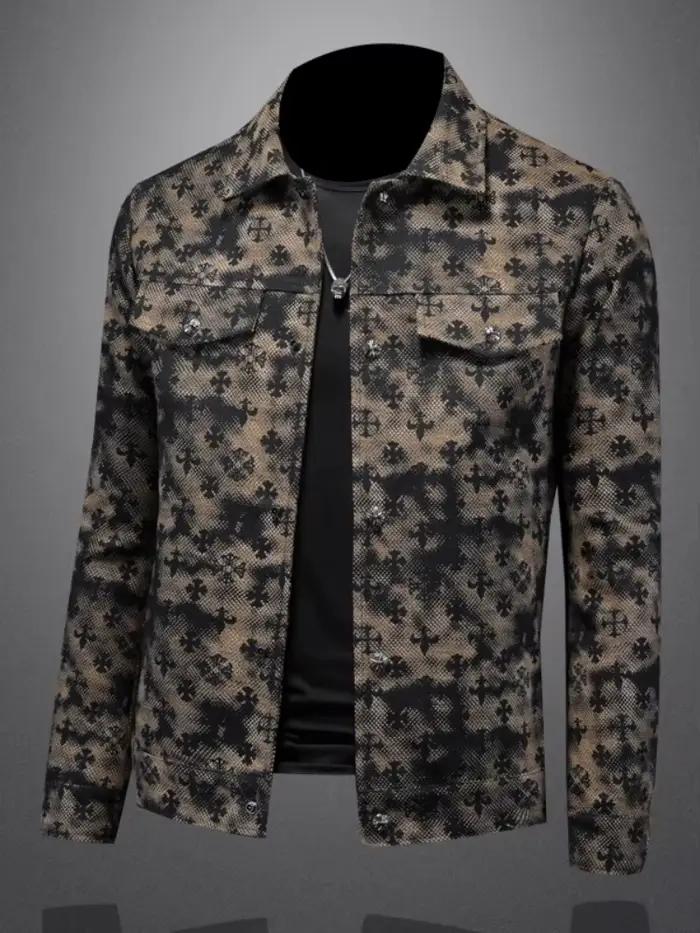 Veste Jacquard Sansour Hommes Col Cranté Coupe Cintrée Nouveau Design 2025 Printemps Automne Décontracté Polyestère