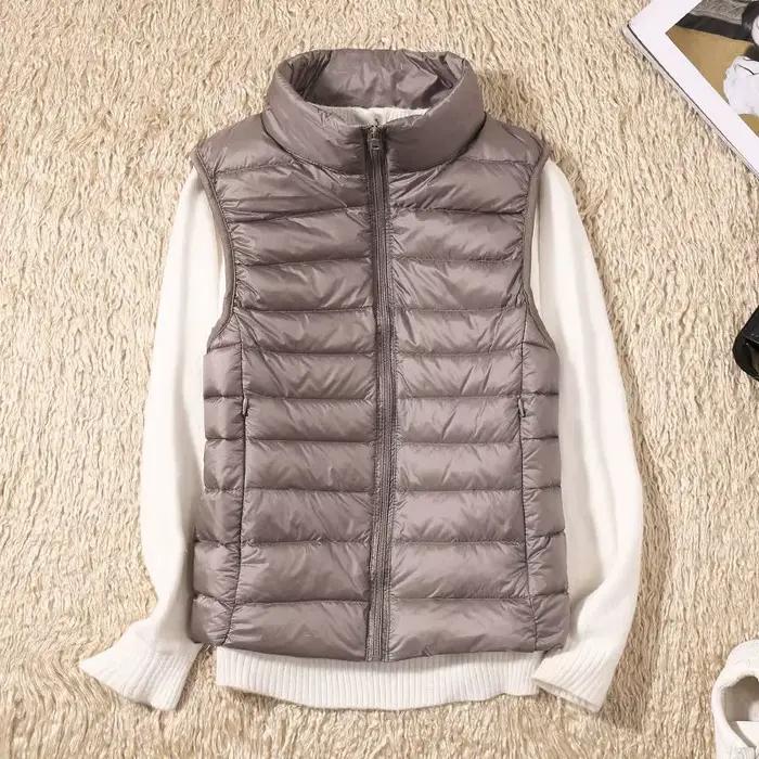 Doudoune légère matelassée coupe-vent chaude pour femme, gilet sans manches ultra léger en duvet, veste ajustée polyester bleu ciel décontracté pour toutes les saisons et occasions spéciales