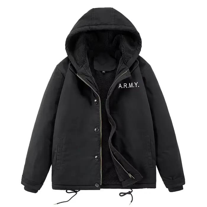 Veste d'hiver pour hommes en plein air décontracté coupe-vent à capuche ample doublé polaire épaissi vêtements de travail veste respirant imperméable vêtements R...