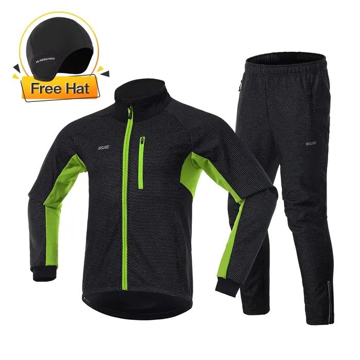 ARSUXEO hommes chaud thermique cyclisme veste ensemble coupe-vent imperméable vélo