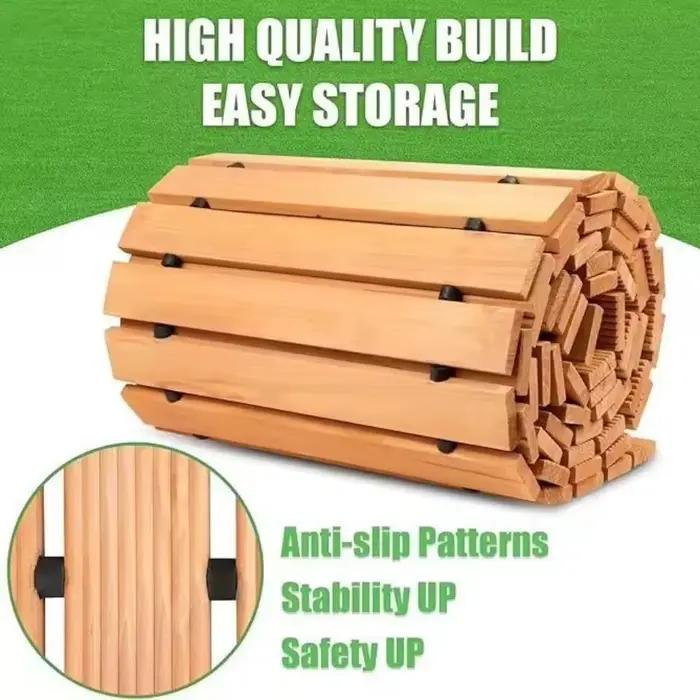 Allée de jardin en bois antidérapante, courbée, en bois massif, pour extérieur, résistante aux intempéries, installation facile, allée enroulable pour cour arrière
