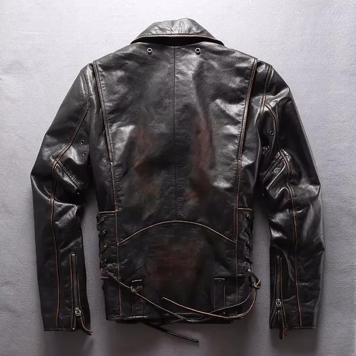 Blouson d'hiver en cuir véritable pour homme, noir, vintage, style rétro, grande taille 5XK, optique naturelle, peau de vache, fermeture éclair alertes onale