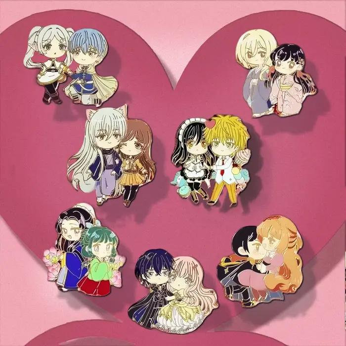Broche en émail pour couple d'anime
