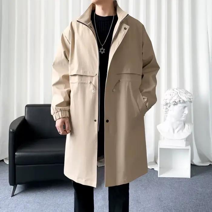 Manteau coupe-vent à col montant pour hommes, trench-coat, beau, streetwear, mode masculine, nouveau, coréen, automne