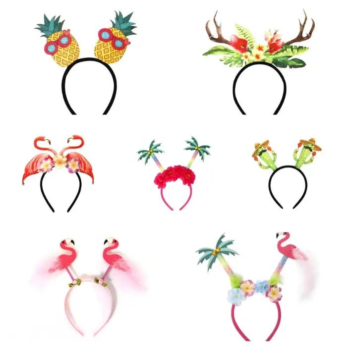 Serre-tête Hawaïen Thème Ananas, Flamant Rose et Cocotier, Accessoire de Fête Amusant pour Femmes et Filles