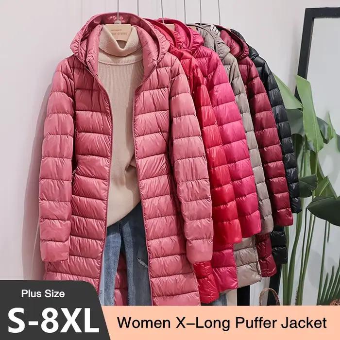 2025 9 couleurs grande taille 5xl 6XL 7XL femmes doudoune longue Ultra légère mince manteau décontracté