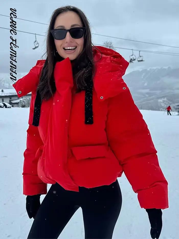 Manteaux d'hiver à capuche avec Velcro pour femme