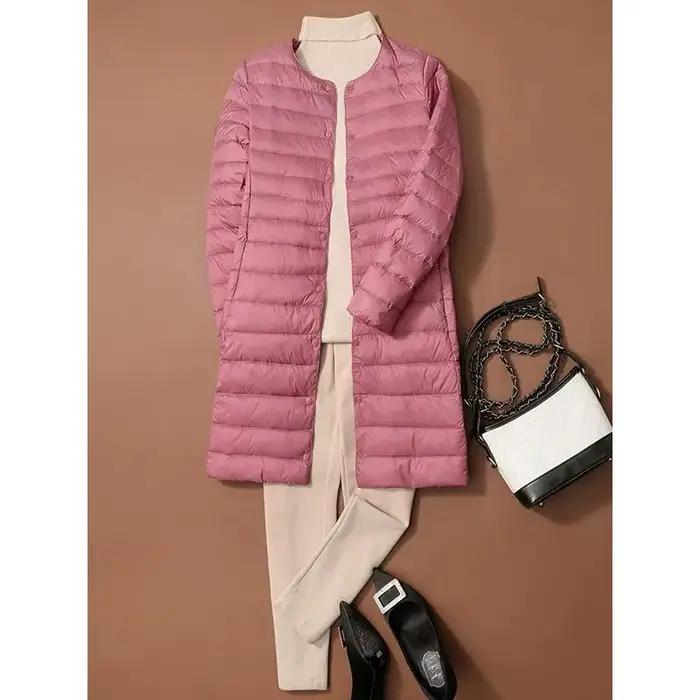 Femmes solide bouffant 2025 nouveau automne hiver col rond femme mince canard doudoune Portable