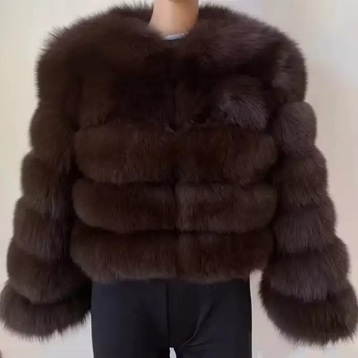 Manteau en fausse fourrure de raton laveur pour femme