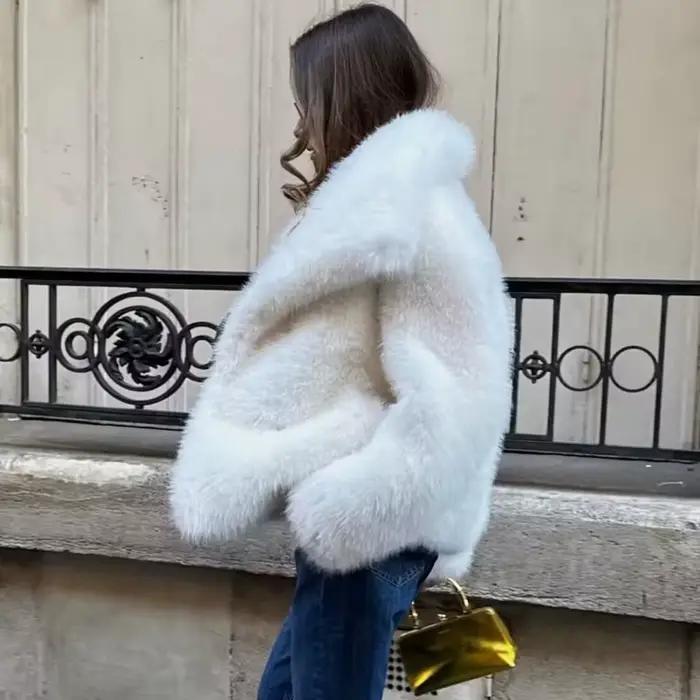 HXAO blanc fausse fourrure manteau 2024 femme nouveau en manteaux automne hiver