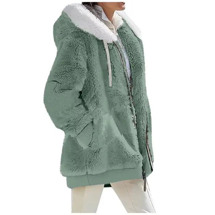 Mode d'hiver femmes manteau nouveau décontracté à capuche fermeture éclair dames vêtements cachemire automne