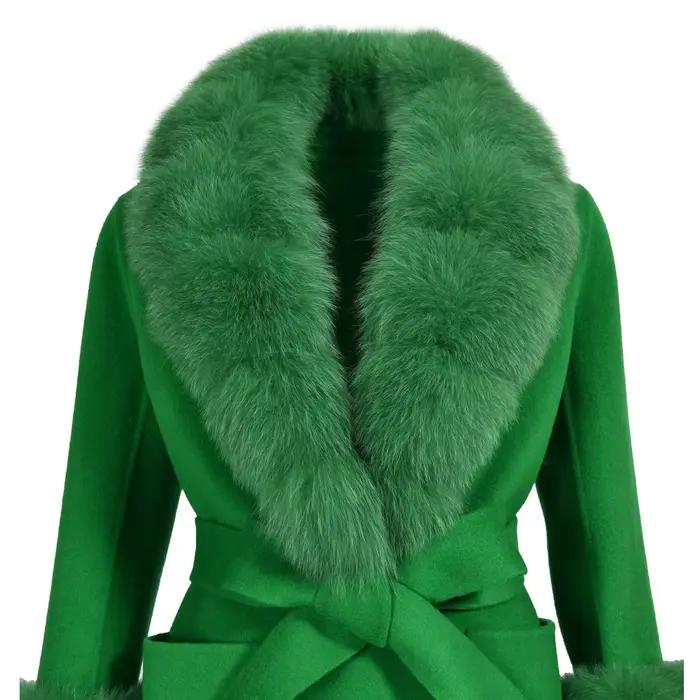Jaxmonoy 2025 femmes manteau d'hiver Double face manteaux en cachemire avec vraie fourrure de renard dames manches
