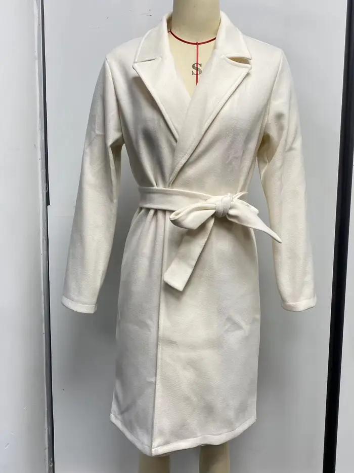 Manteaux européens et américains d'automne et d'hiver pour vêtements pour femmes, couleur unie, revers, manches longues, manteaux en laine pour femmes, Simple st