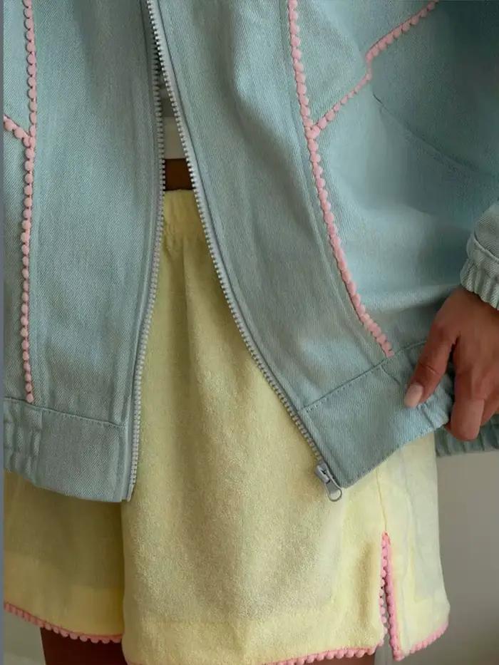 Manteau décontracté patchwork pour femme, élégant, à manches longues, avec fermetures éclair et poches, col montant, vêtement d'extérieur féminin, collection automne-hiver 2026, streetwear pour femme