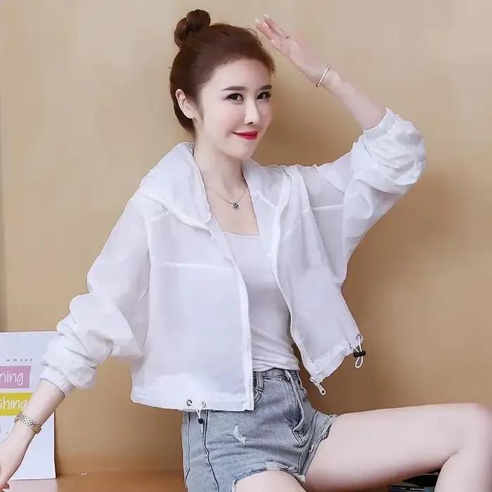 Veste féminine mince à capuche pour printemps et été, protection solaire, fermeture éclair ample, style décontracté, vêtements d'extérieur