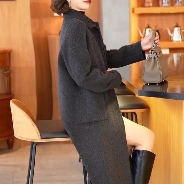 Manteau long décontracté en laine pour femme