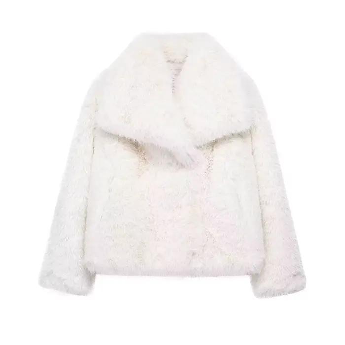 HXAO blanc fausse fourrure manteau 2024 femme nouveau en manteaux automne hiver
