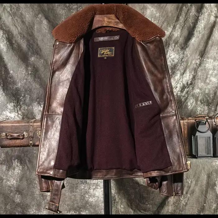 Veste en cuir d'hiver marron rouge pour homme