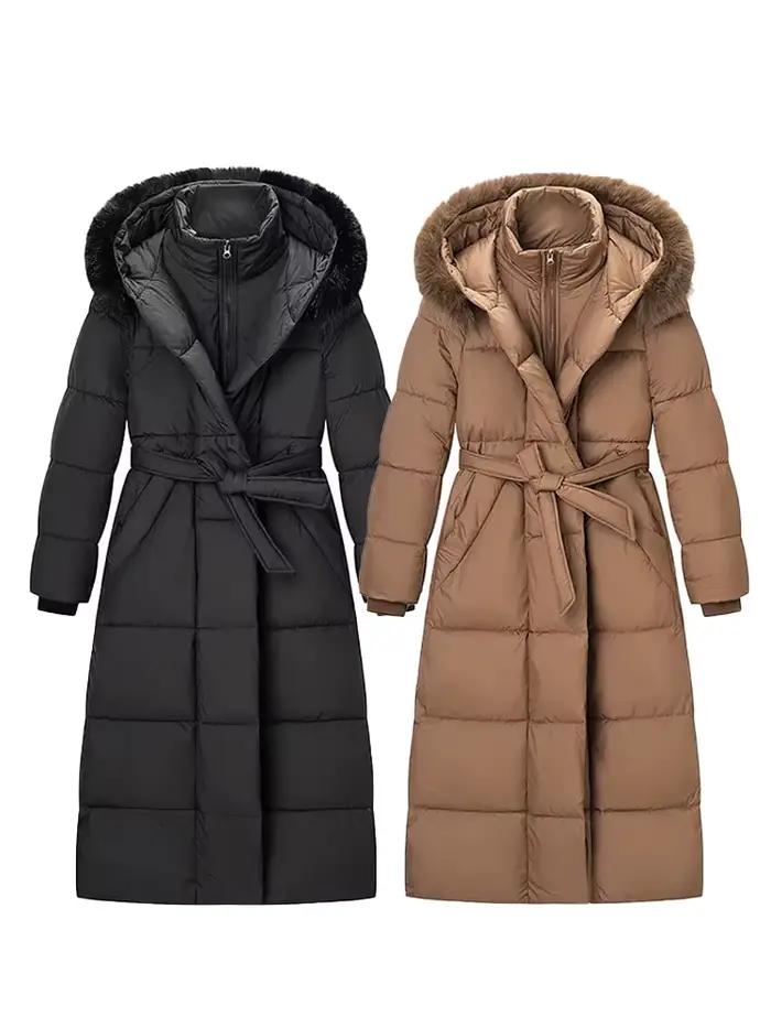 HH femmes mode hiver vestes solide à capuche col haut manches longues à lacets décoration poche fermeture éclair femme manteaux décontractés