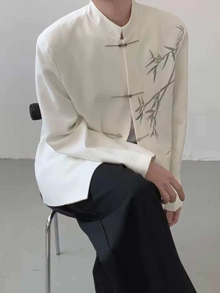 Veste blanche pour hommes avec broderie manteaux chinois mode originale 2025 costumes et blazers pour hommes à la mode nouveau en Premium