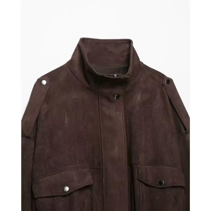 Veste en faux daim HipSeam pour femme avec épaulettes nouvelle collection automne col montant manches longues chic pour bureau femmes automne printemps