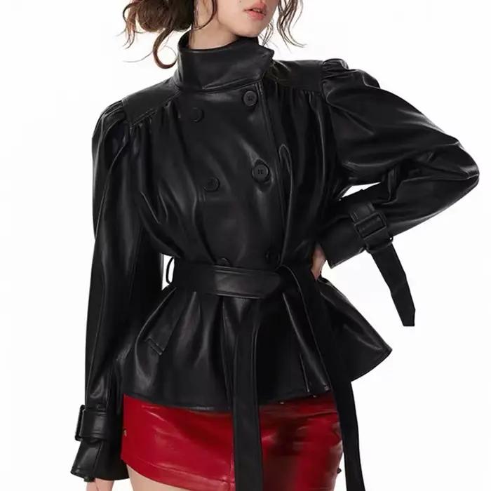 Trench-Coat à col montant pour femme, couleur unie, cuir défini à la taille, Double boutonnage, Style haut de gamme, nouvelle Collection automne 2025
