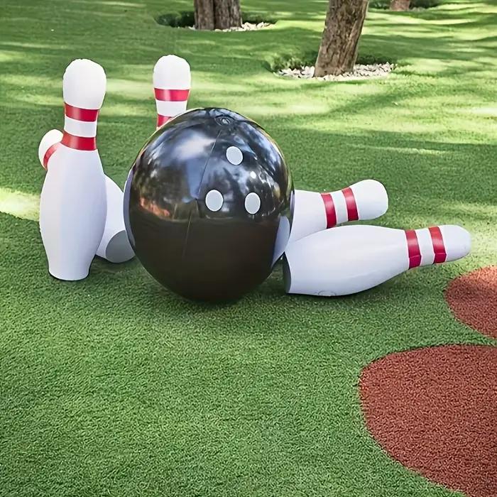 Ensemble de Bowling géant 7 pièces-jeu intérieur/extérieur amusant et Portable Durable pour adultes, 2 balles légères et 5 broches blanches avec accents rouges