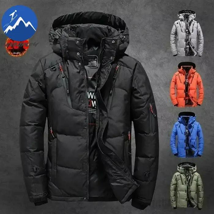 20 degrés hiver hommes blanc canard doudoune épais chaud manteau de neige mâle capuche coupe-vent vers le bas Parkas