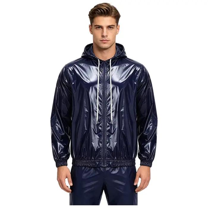 Veste de pluie imperméable à capuche pour homme, polyester résistant, coupe vent, fermeture éclair, manches longues, parfait pour randonnée, pêche et vélo
