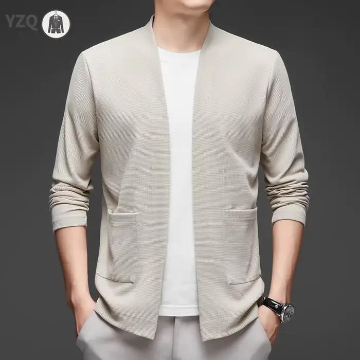 Veste cape à manches longues pour hommes, nouvelle collection d'affaires décontractée, couleur unie, tricotée, confortable et à la mode, haut polyvalent toutes saisons