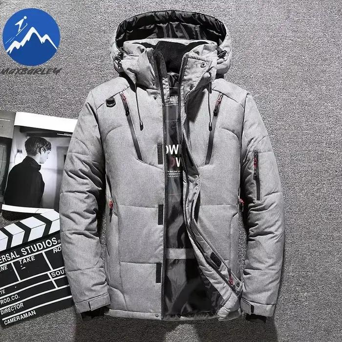 20 degrés hiver hommes blanc canard doudoune épais chaud manteau de neige mâle capuche coupe-vent vers le bas Parkas