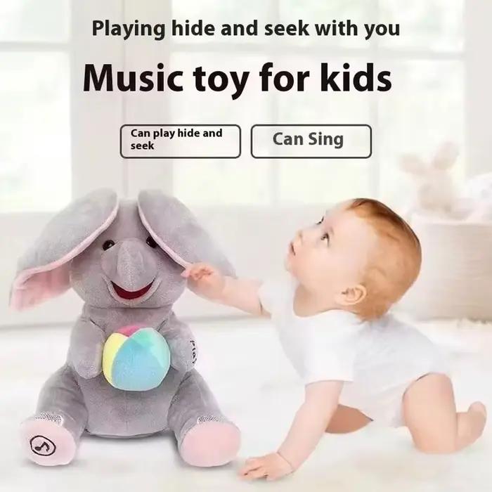 Jouet en peluche éléphant cache-cache, oreilles battantes avec chansons joyeuses, éléphant doux et apaisant, cadeau pour nouveau-né de 3 à 12 mois