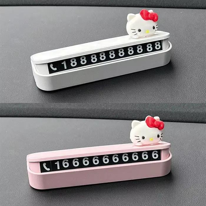 Plaque d'immatriculation Hello Kitty, pour stationnement temporaire ; idéale pour les propriétaires de voitures pour laisser leur numéro de contact lors du stationnement.