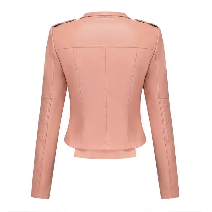 Veste en cuir ajustée à manches longues pour femme