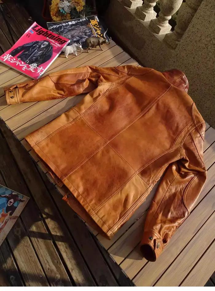 YR!Best.US Veste en cuir naturel vert style vintage M65. Veste de chasse en cuir de cheval tanné de qualité pour homme. Tissu en cuir souple.