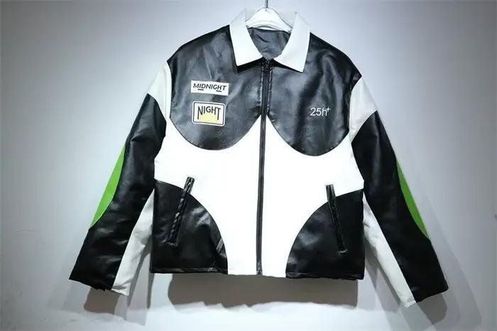 Blouson de course rétro en cuir matelassé court, brodé, style motard, streetwear pour homme, vêtement d'extérieur sportif, manteau coupe-vent tendance