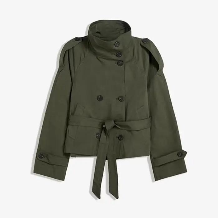 Trench-Coat de couleur unie pour femmes, col montant, Double boutonnage, cravate à la taille, élégant, décontracté, ample, confortable, tenue chaude, nouvelle collection