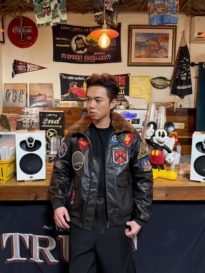 Top Gun manteau en cuir PU G1 Tom Cruise Maverick fourrure volant aviateur pilote militaire Bomber vol hommes veste avec Patch de broderie