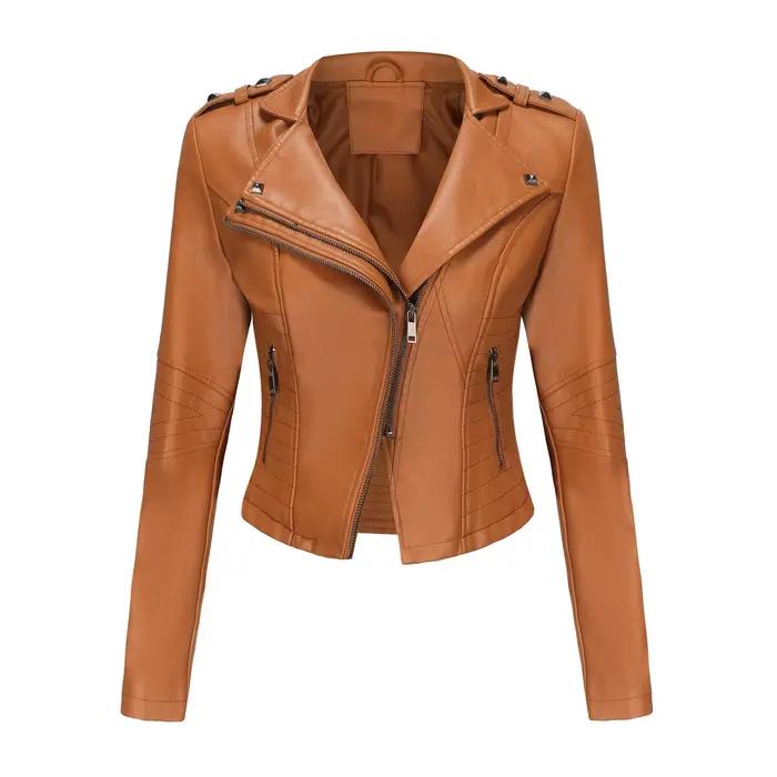Veste en cuir ajustée à manches longues pour femme