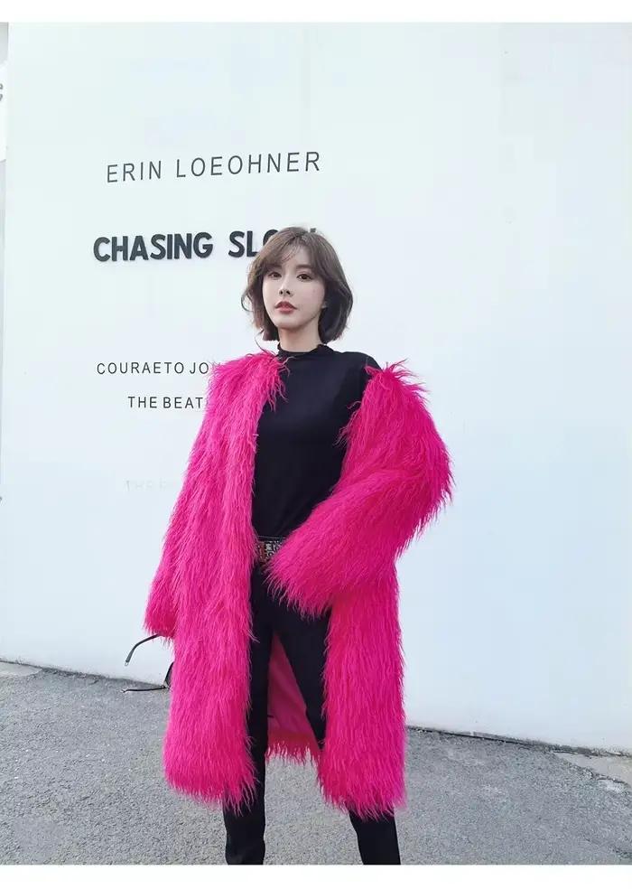 Manteau en Fausse Fourrure pour Femme, Veste d'Hiver en Laine d'Agneau Rose, Coloré, Shaggy en Peau de Mouton Artificielle